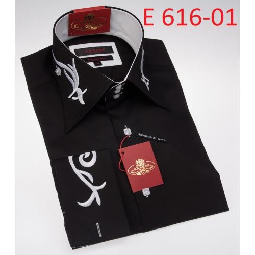 Axxess Black / White Embroidery Design Modern Fit 100% Cotton Dress Shirt E 616-01